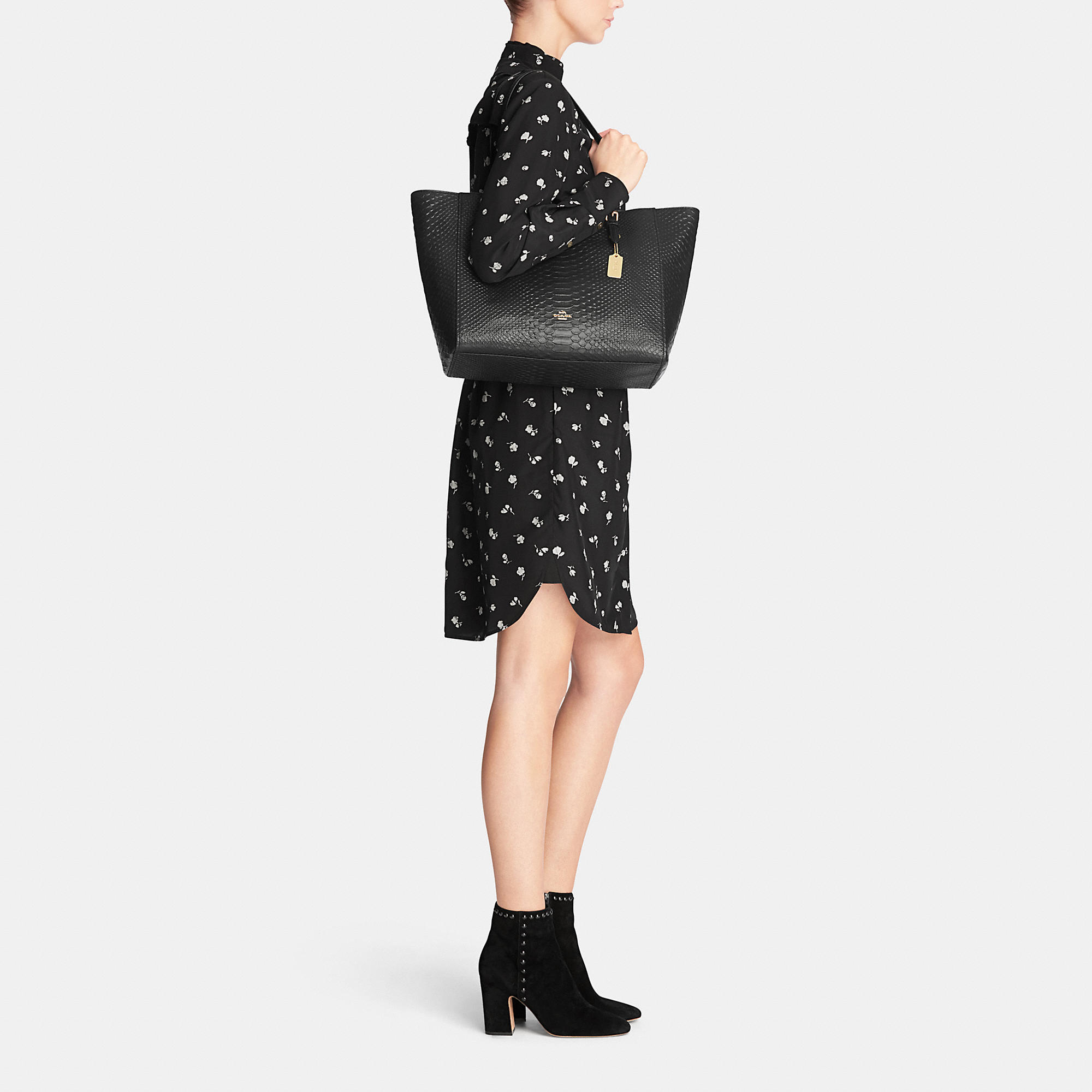 Luxury Handbags Coach Turnlock Tote In Snake Embossed Leather